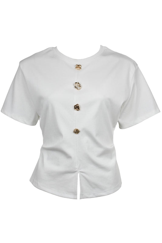 White Gold Button Front Split T-Shirt