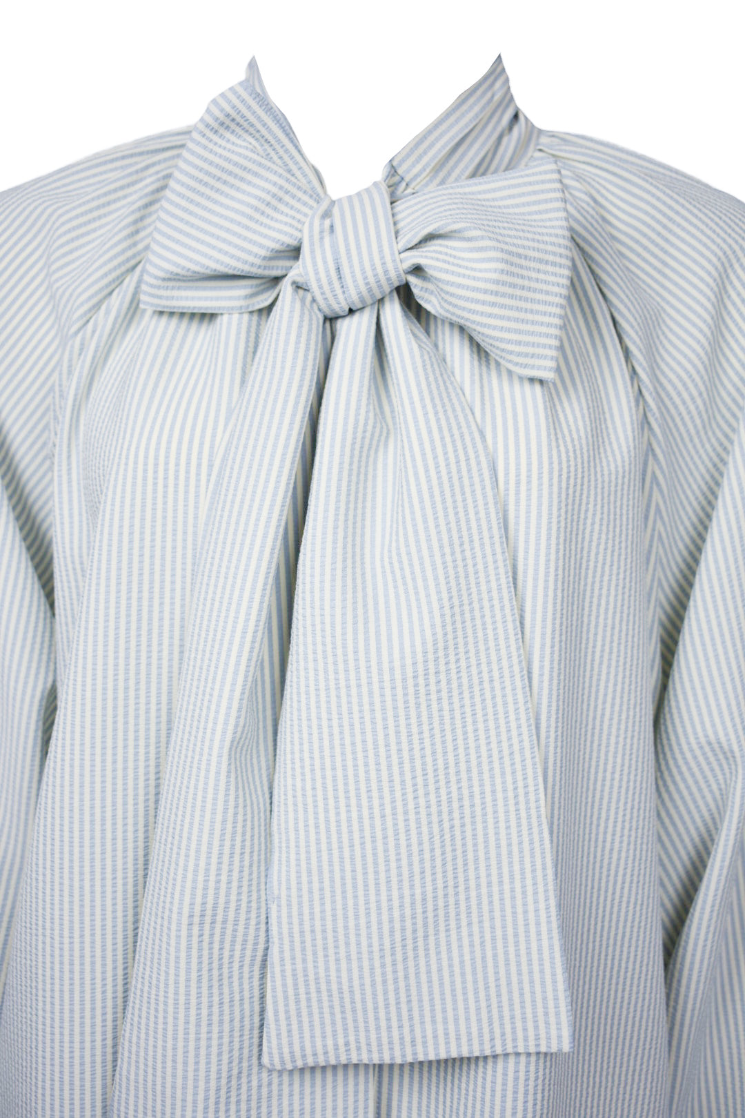 Womens Blue Pin Striped Bow Tie Blouse 