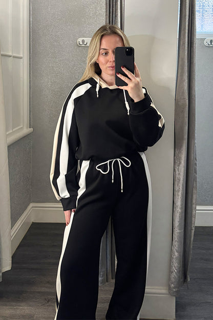 Black Contrast Hooded Wide Leg Loungesuit