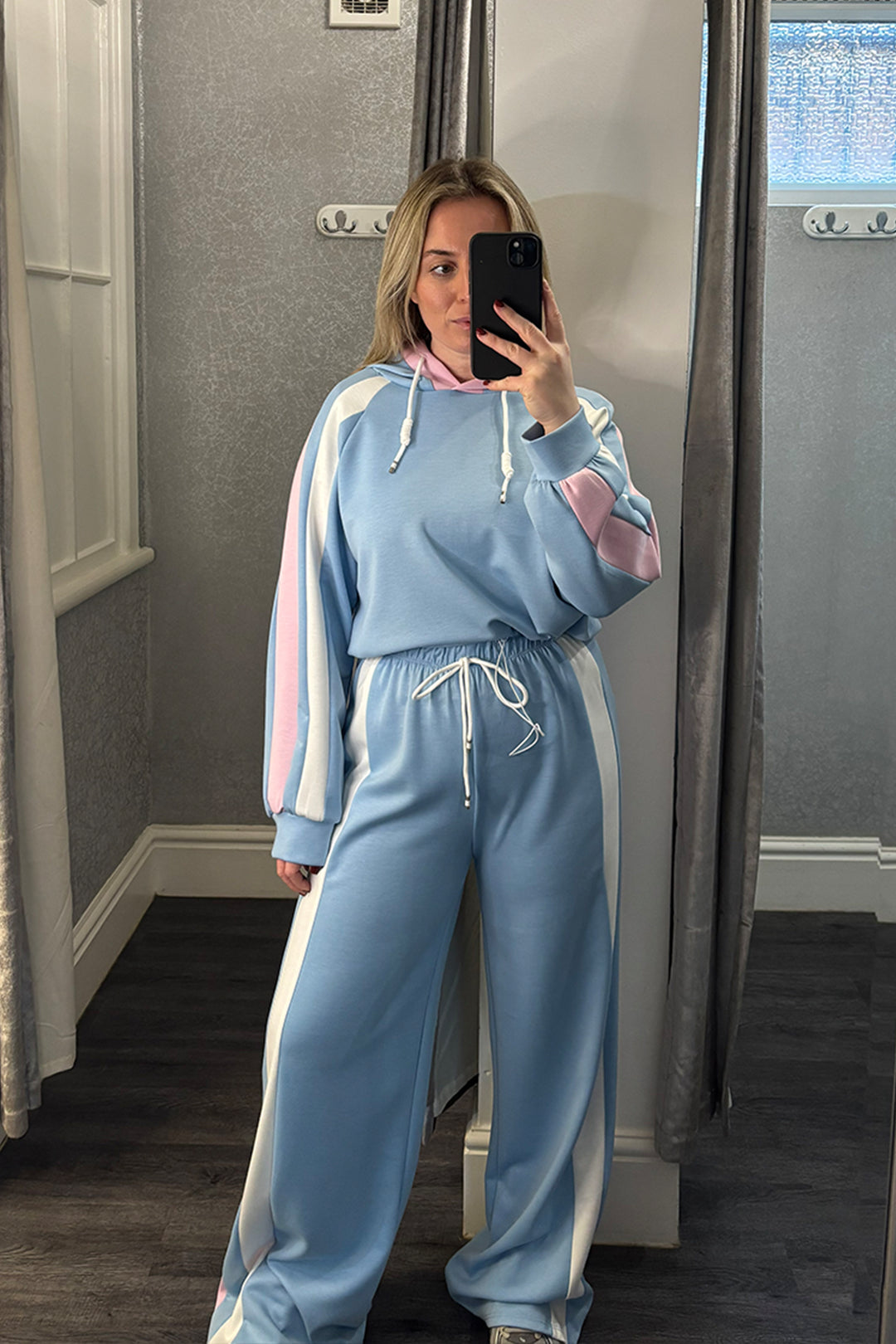 Blue Striped Hooded Wide Leg Loungesuit