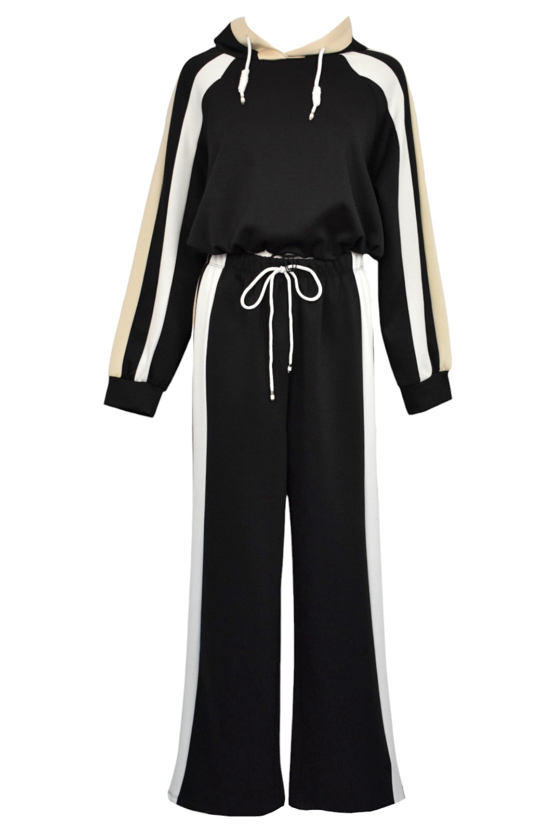 Black Contrast Hooded Wide Leg Loungesuit