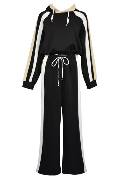 Black Contrast Hooded Wide Leg Loungesuit