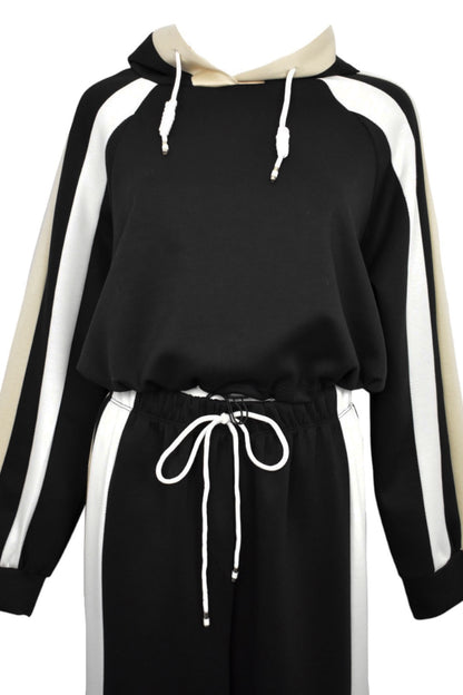 Black Contrast Hooded Wide Leg Loungesuit
