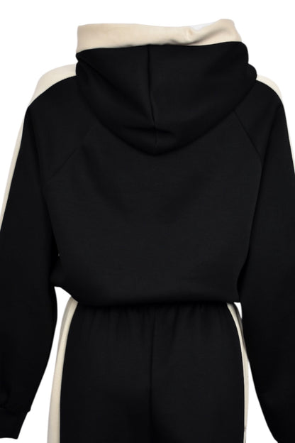 Black Contrast Hooded Wide Leg Loungesuit