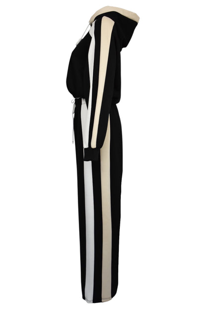Black Contrast Hooded Wide Leg Loungesuit
