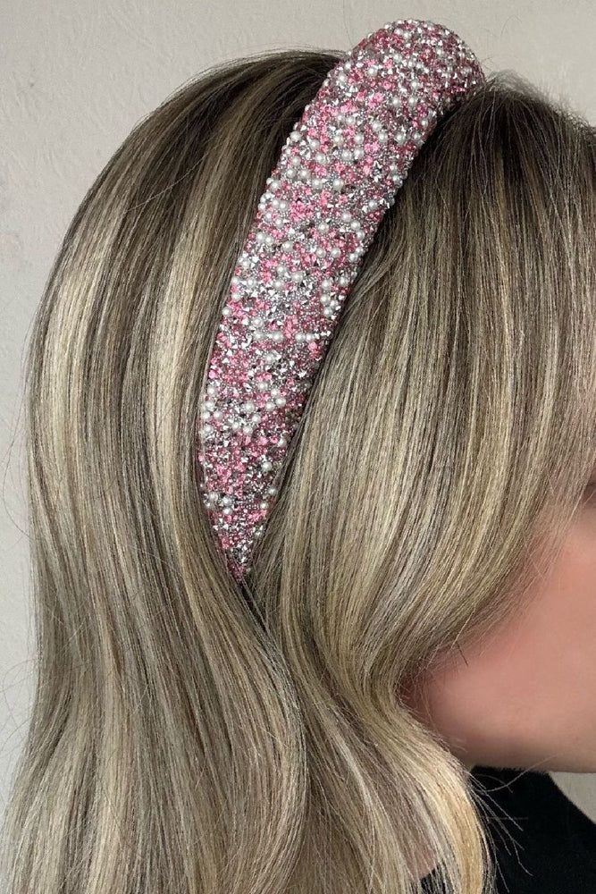Pink Crystal & Pearl Embellished Hairband