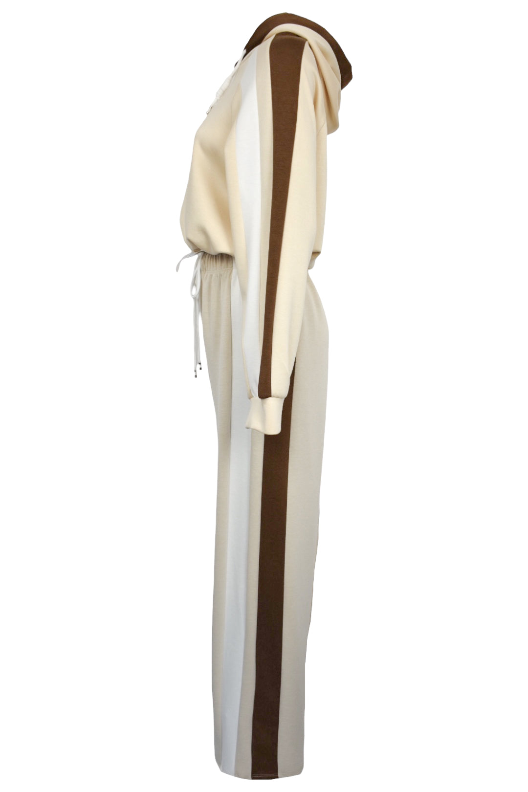 Beige Contrast Stripe Hooded Loungesuit