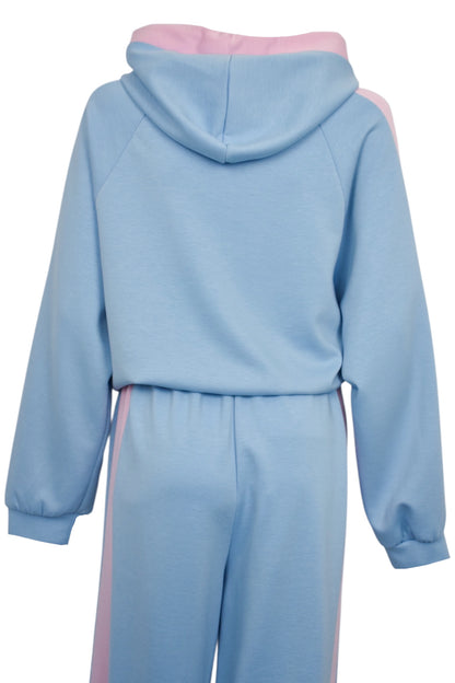 Blue Striped Hooded Wide Leg Loungesuit