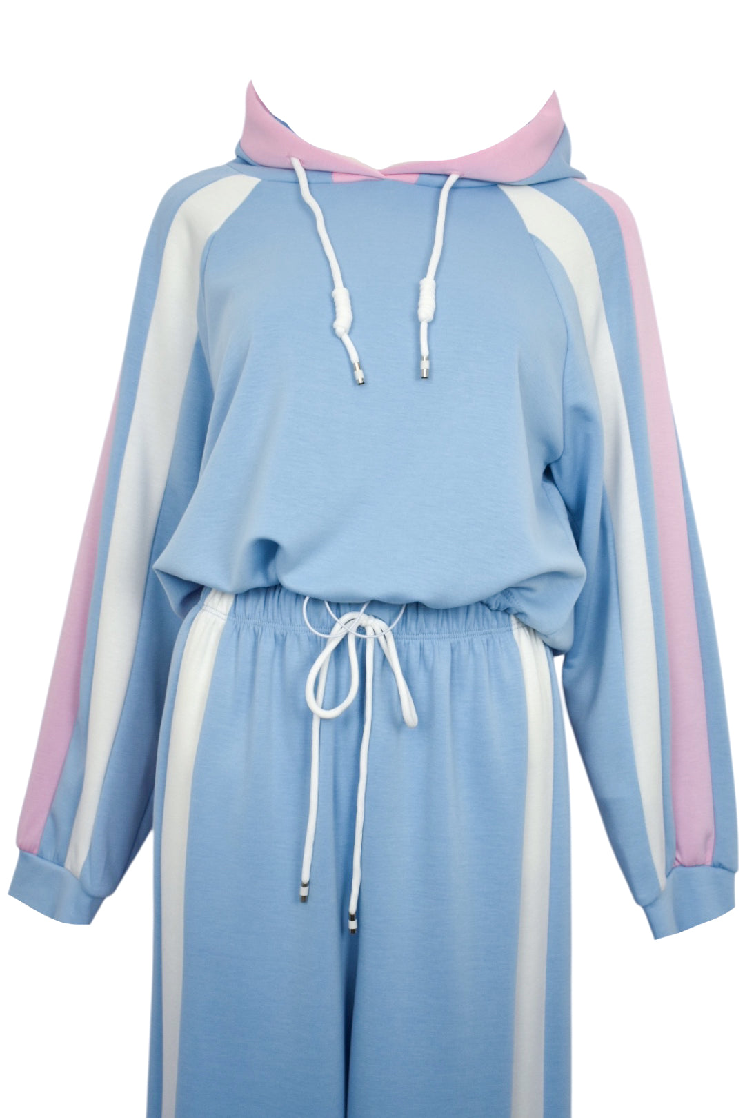 Blue Striped Hooded Wide Leg Loungesuit