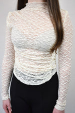 Cream Lace Ruched Side Top