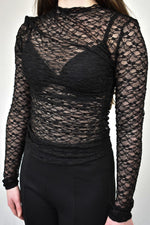 Black Lace Ruched Side Top
