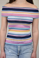 Blue Multi Knitted Bardot Top