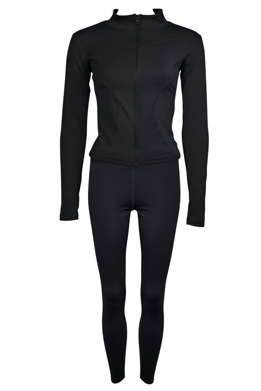 Black Zip Up Jacket & Leggings Active Set