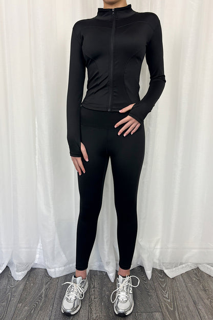Black Zip Up Jacket & Leggings Active Set