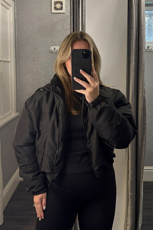 Black Cropped Padded Hooded Jacket