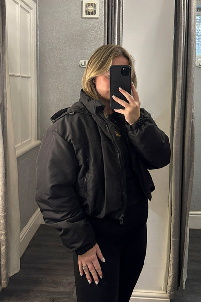 Black Cropped Padded Hooded Jacket