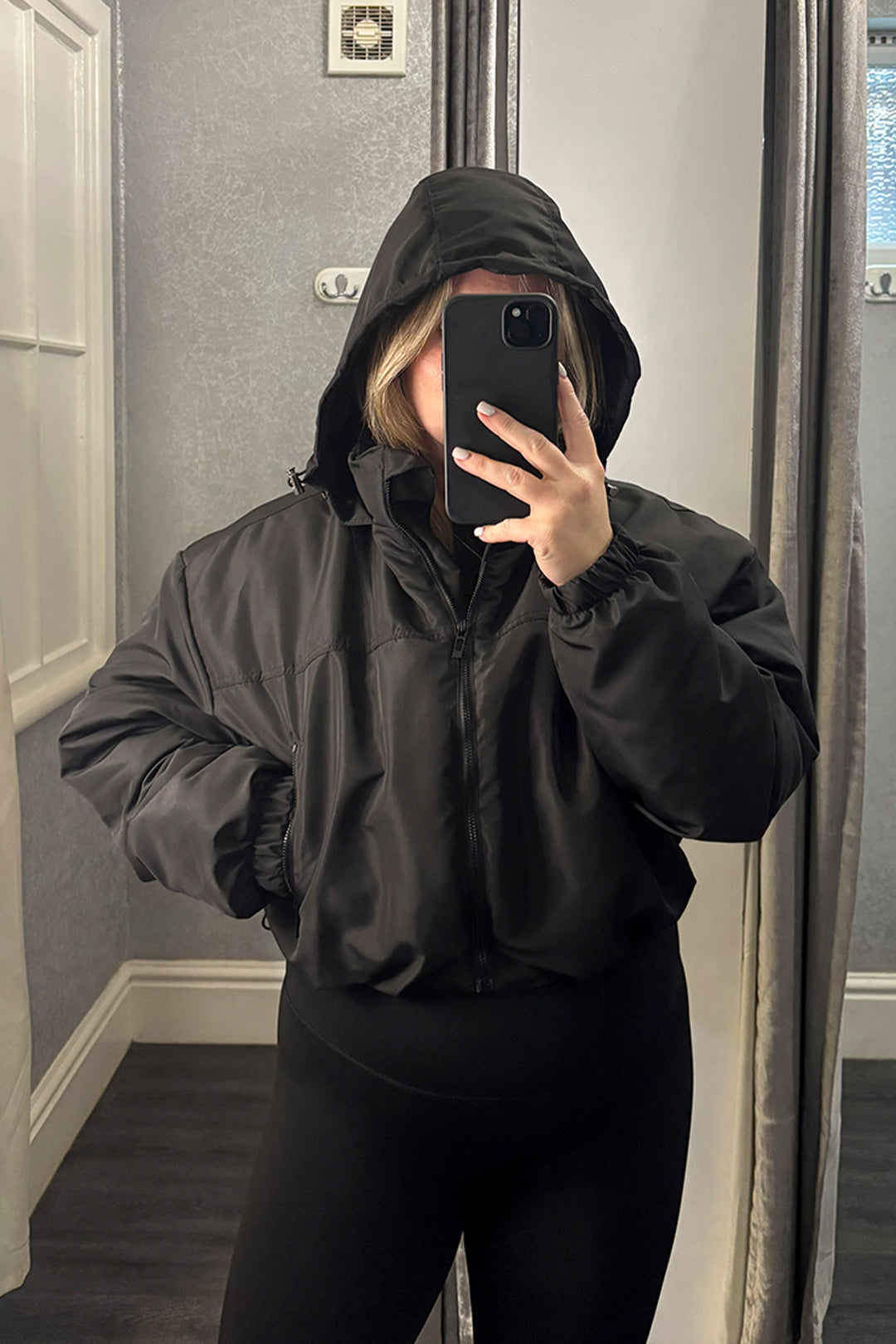 Black Cropped Padded Hooded Jacket