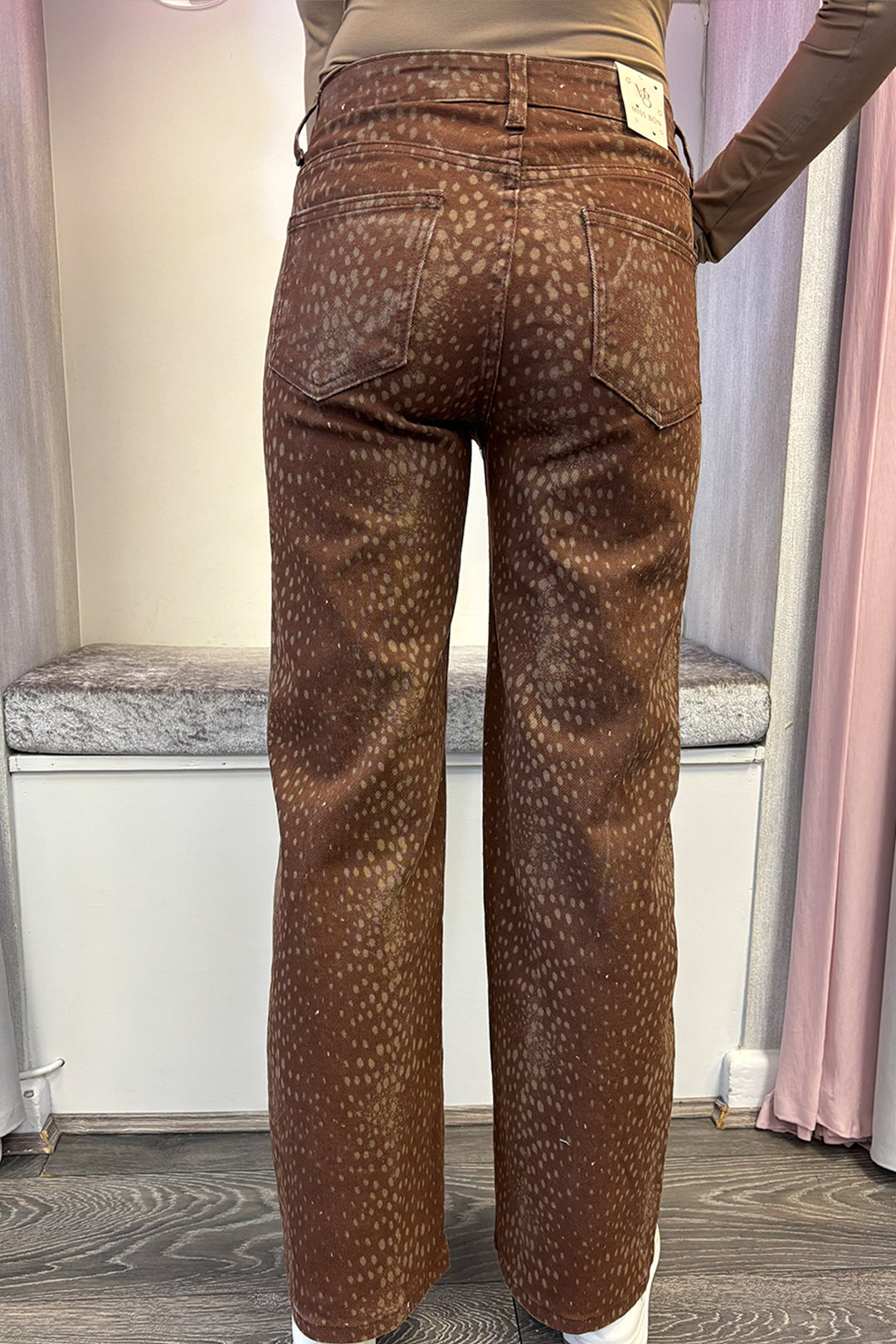 Brown Deer Print Wide Leg Jeans