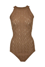 Brown Knitted Patterned Bodysuit