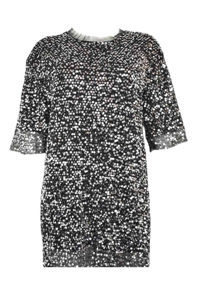 Black & Silver Sequin T-Shirt Dress