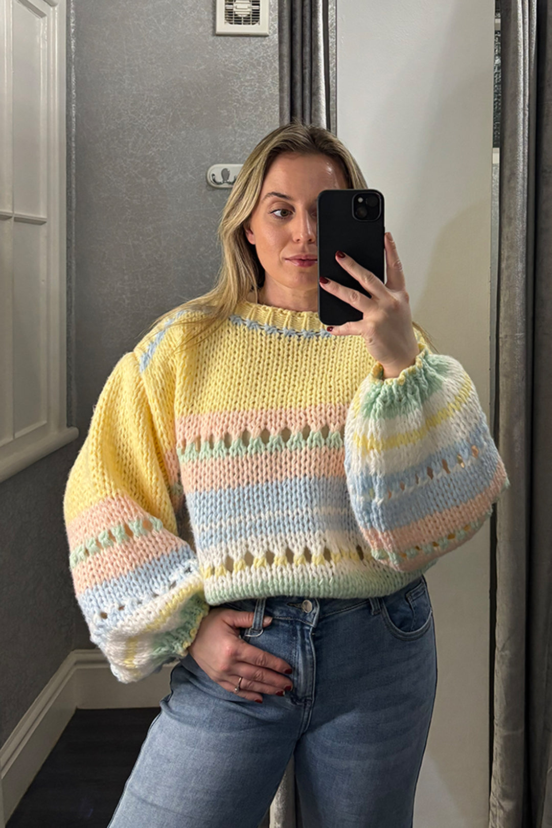 Lemon & Pastel Crocheted Jumper