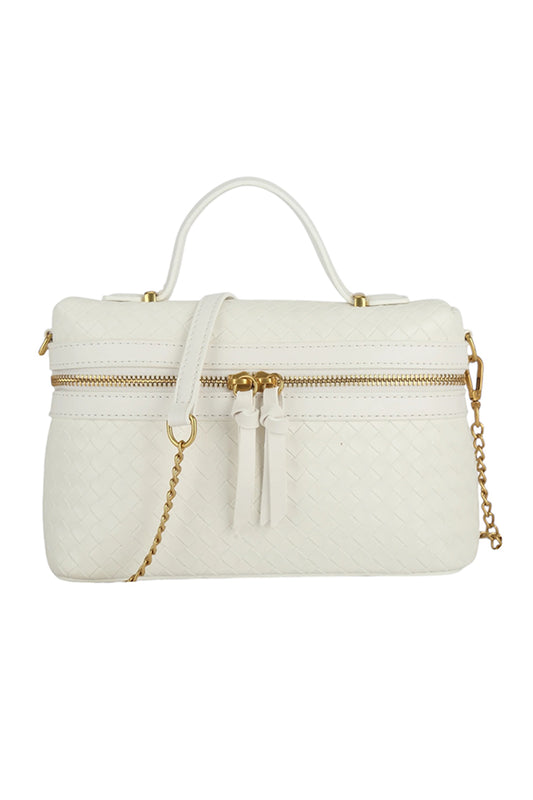 White Woven Vanity Cross Body Bag