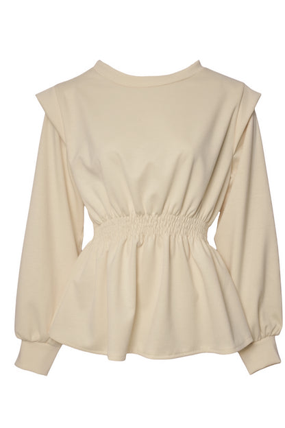 Beige Peplum Cap Sleeve Top