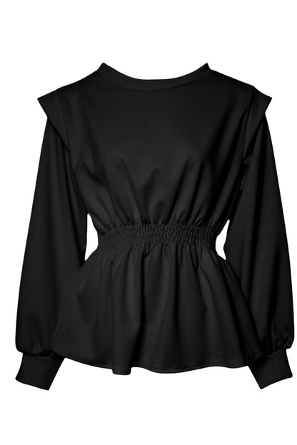 Black Peplum Cap Sleeve Top
