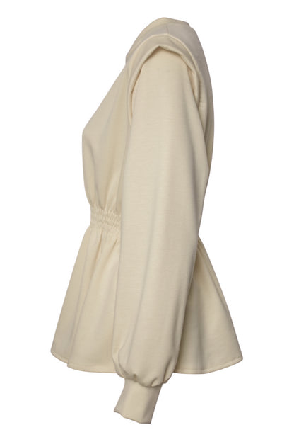 Beige Peplum Cap Sleeve Top