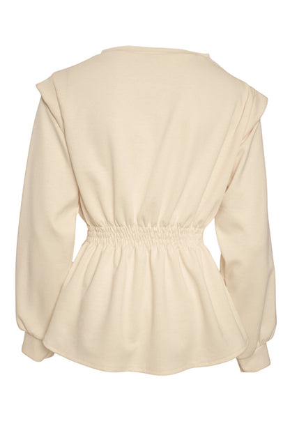 Beige Peplum Cap Sleeve Top