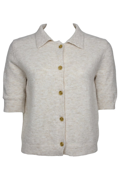 Beige Knitted Short Sleeve Cardigan