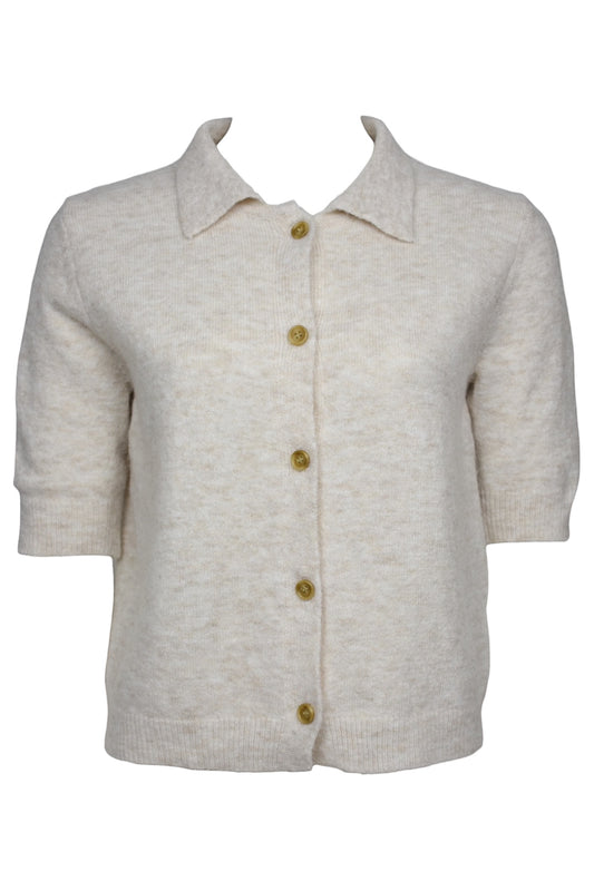 Beige Knitted Short Sleeve Cardigan