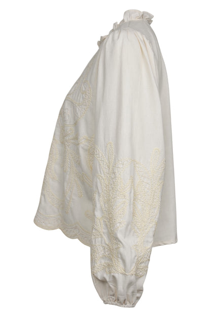 Cream Embroidered Frill Neck Blouse