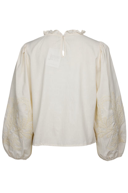 Cream Embroidered Frill Neck Blouse
