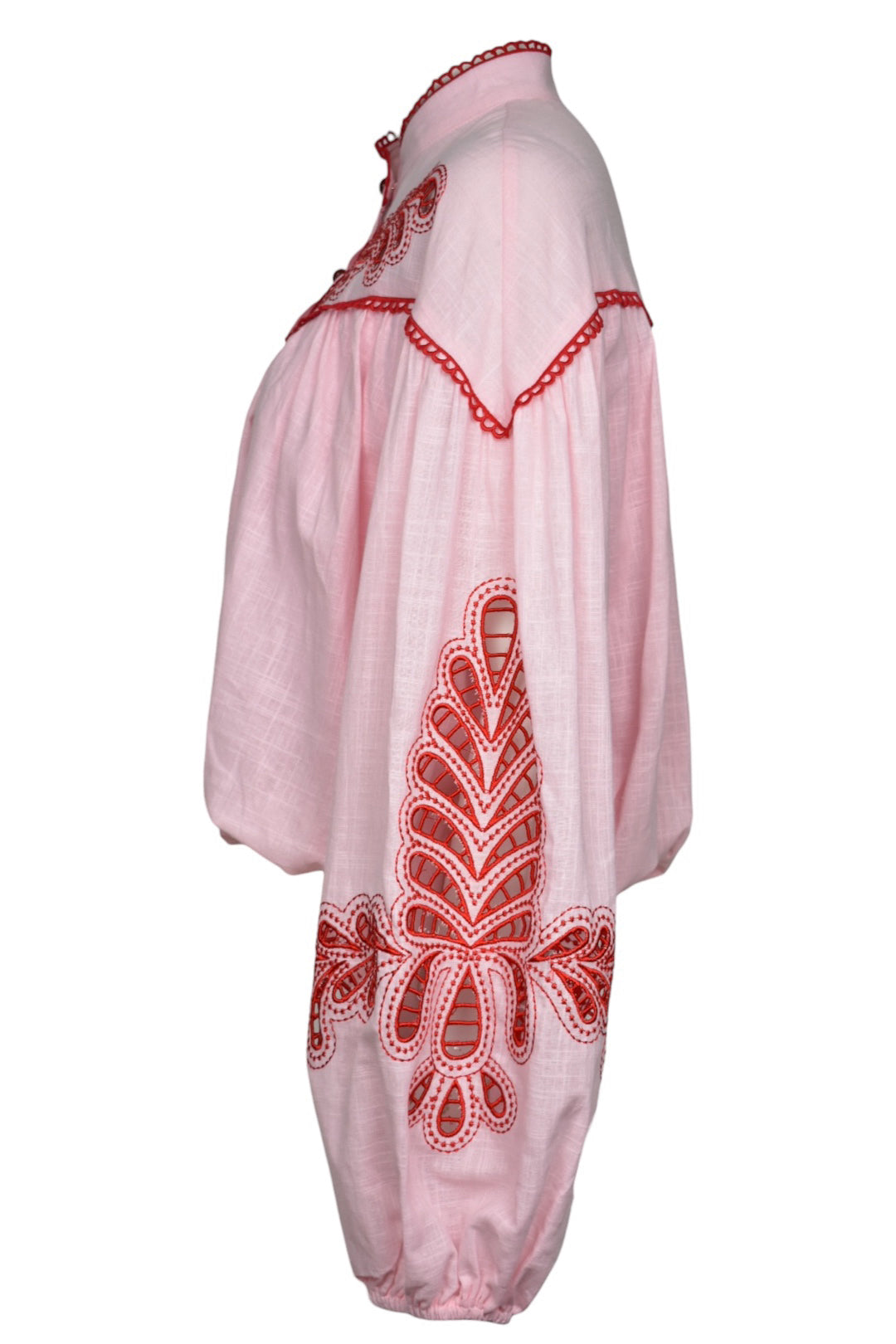 Pink & Red Bubble Hem Embroidered Blouse