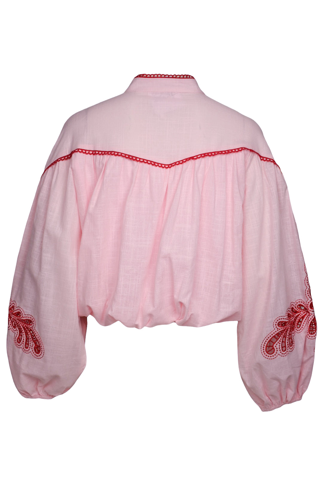 Pink & Red Bubble Hem Embroidered Blouse