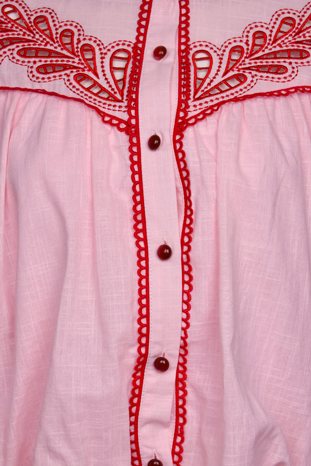 Pink & Red Bubble Hem Embroidered Blouse