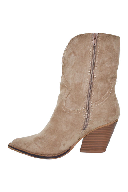 Beige Faux Suede Cowboy Boots