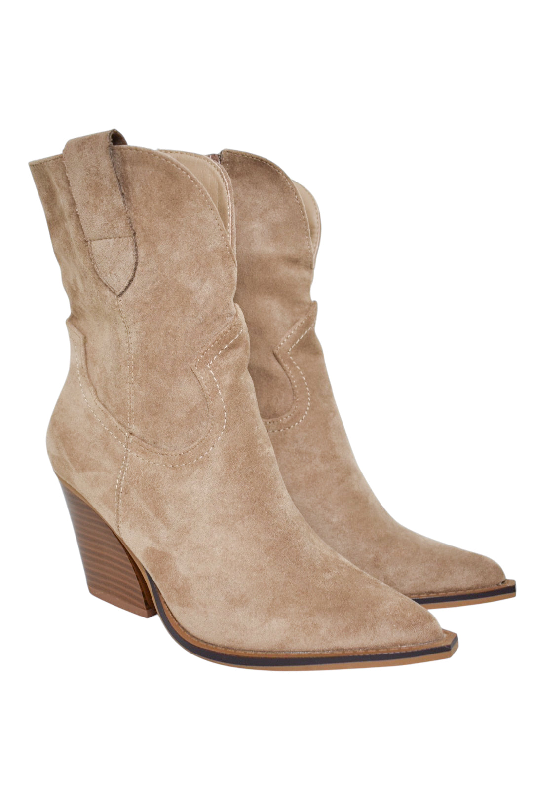 Beige Faux Suede Cowboy Boots