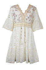 Cream Broderie Anglaise Embellished Dress