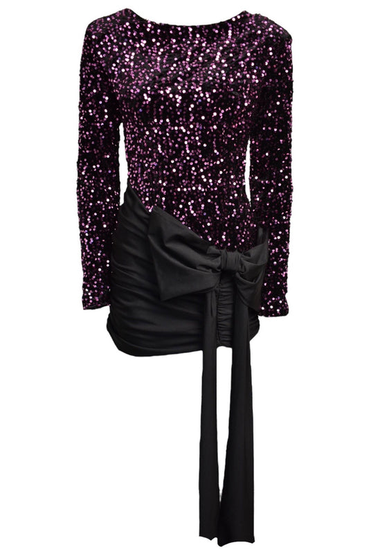 Purple Sequin Drape Dress