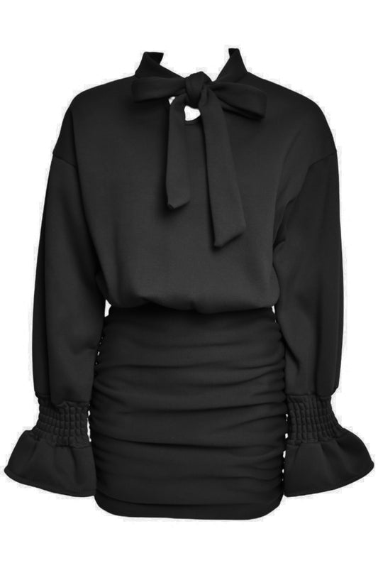 Black Bow Neck Ruched Jumper Dress