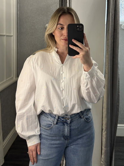 White Pastel Embroidered Head Shirt