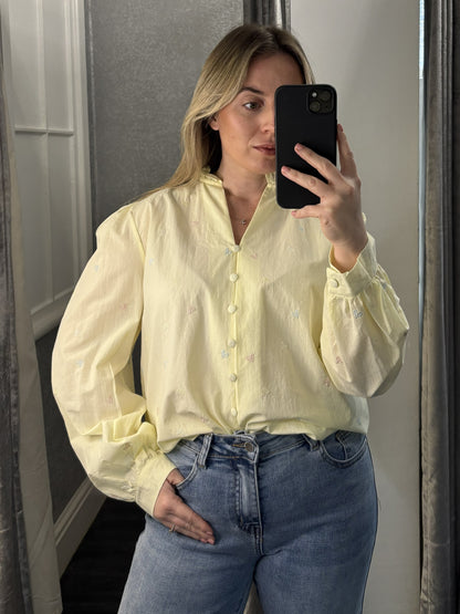 Lemon Pastel Embroidered Heart Shirt
