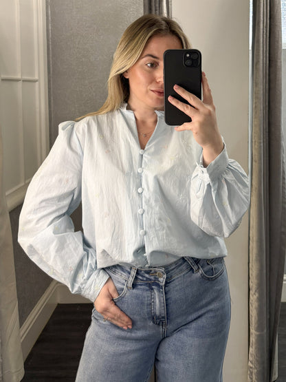 Blue Pastel Embroidered Heart Shirt