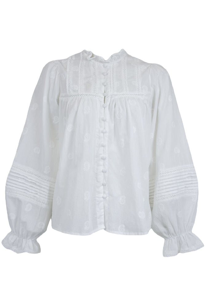 White Embroidered Smock Blouse