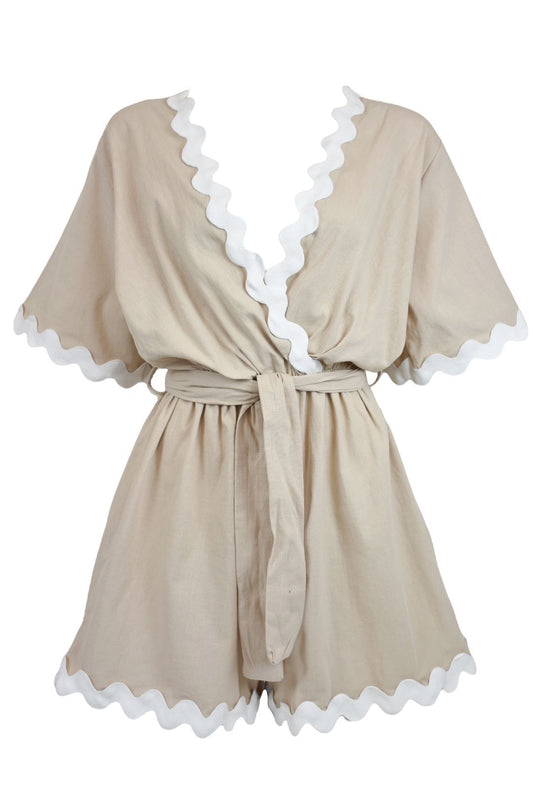 Beige Scalloped Contrast Trim Playsuit