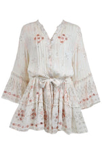 Cream & Peach Embellished Belted Dress