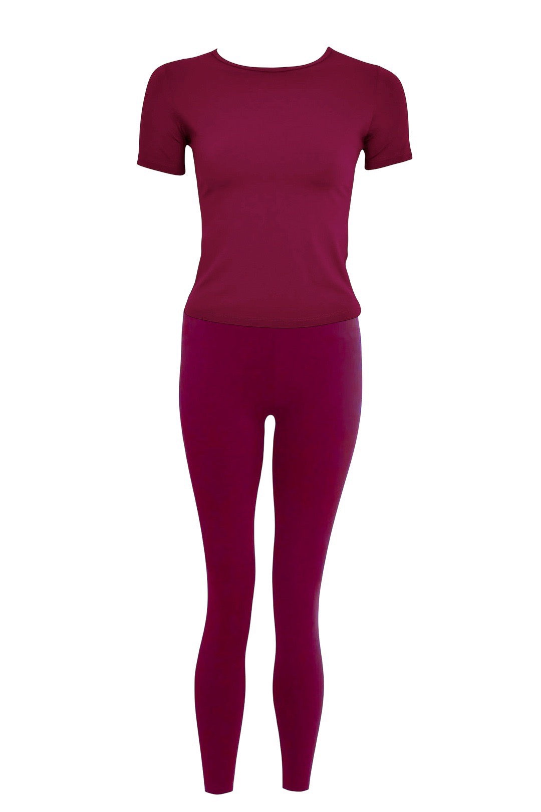 Burgundy Active Leggings & Short Sleeve Top