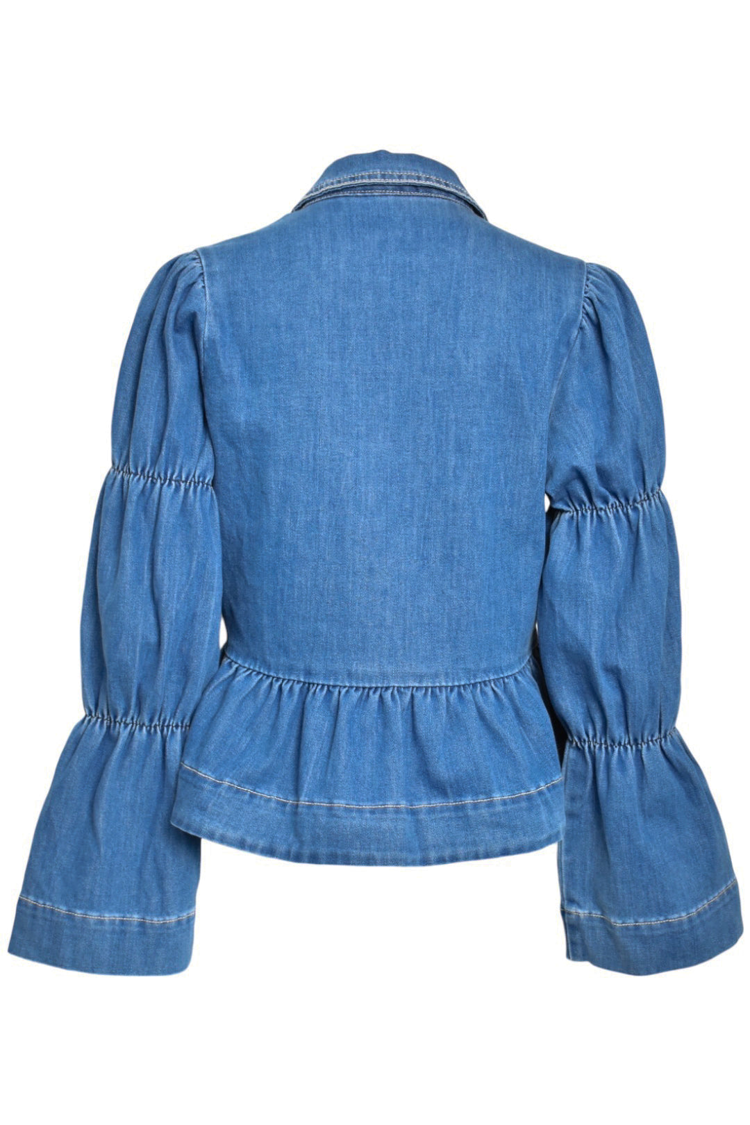 Denim Peplum Tie Front Top